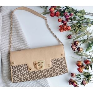 DKNY Clutch Purse Tan Gold